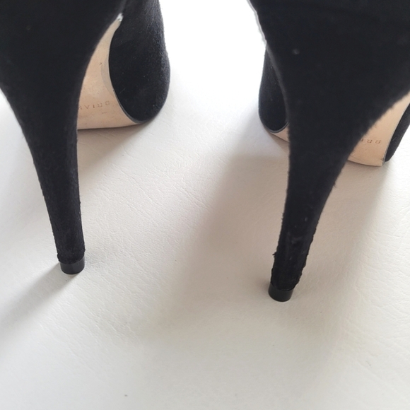 Brian Atwood booties black suede stiletto heel fold over almond toe size 38.5 - Picture 8 of 12